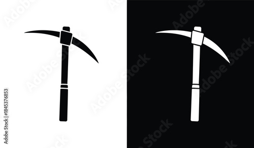 A striking visual contrast showcases a pickaxe in both its black silhouette and white inverse representation highlighting duality high quality professional detailed modern