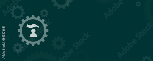 Person with Protecting Hand Integrated with Gear Wheel Support Concept Vector Graphic with Copy Space