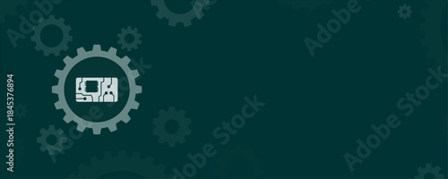 Microchip Circuit Board Integrated with Gear Wheel Concept Vector Graphic with Copy Space