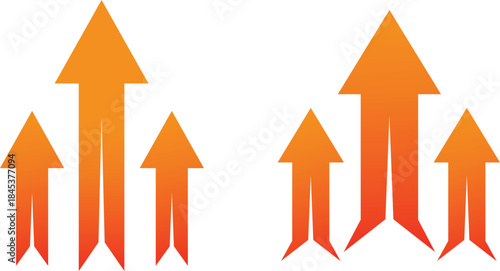 Three orange arrows pointing upwards with gradient shading and split tails growth