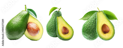 Set of full hd transparent avocado fruit