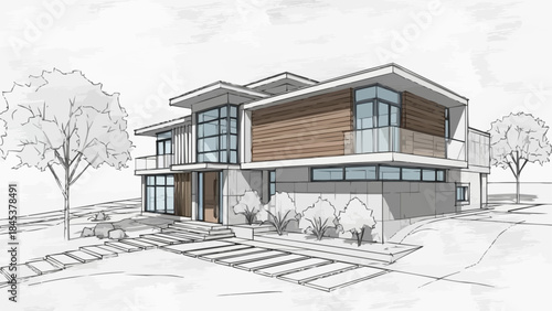 Modern Architectural Design of a Two-Story Luxury Home.