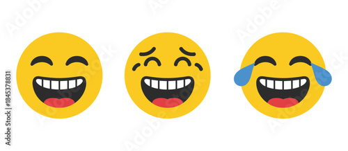 laugh emoji icon set in generic style featuring lol expressions and laughing face emoticon concepts, ideal for chat applications, social media reactions, messaging interfaces, and modern digital 