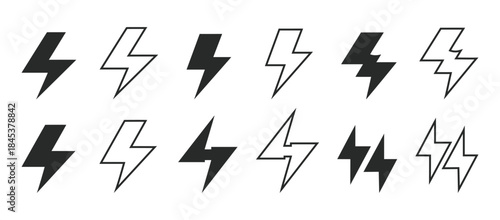 Lightning bolt icon set Charging icon Set lightning bolt Silhouette Thunderbolt energy icon in circle shape Vector Illustration