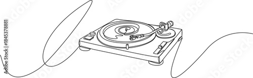 continuous line drawing of record player, line art vector illustration