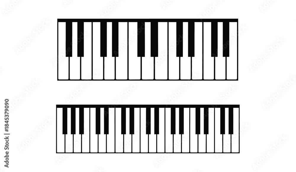 Fototapeta premium A minimalist illustration showcases two sections of a piano keyboard one shorter and one longer against a plain white background emphasizing contrast