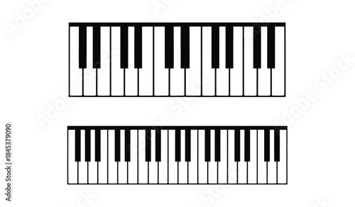 A minimalist illustration showcases two sections of a piano keyboard one shorter and one longer against a plain white background emphasizing contrast