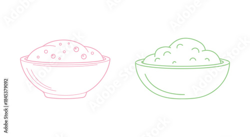 A linear icon illustrating fermented batter or starter. A bowl of yeast dough used for idli dosa. This is a simple vector outline. The contour is an isolated pictogram on a white background.