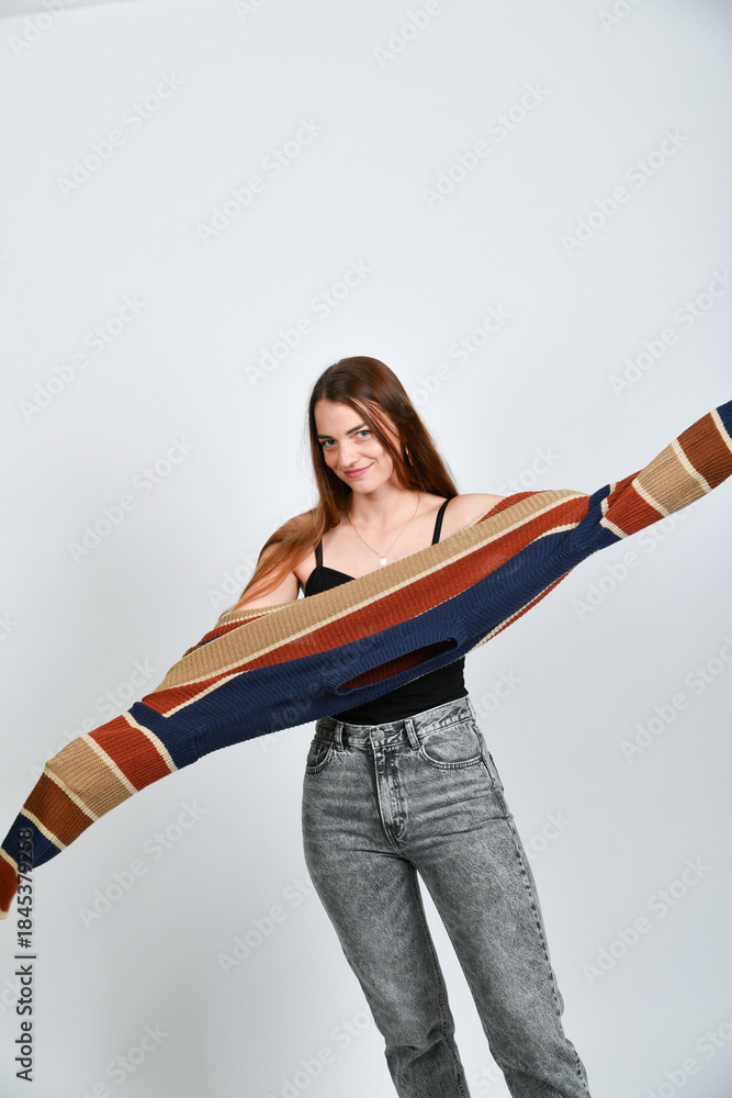 Naklejka premium frau, pullover, schönheit, gestalten, leitbild, leute,