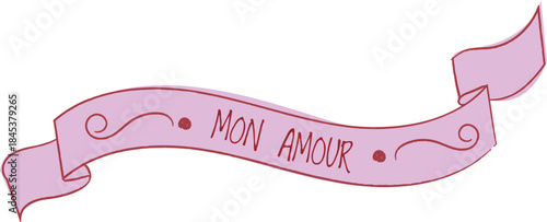 Ribbon Banner Mon Amour Hand Drawn