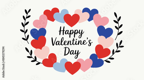 Colorful heart wreath with happy valentine's day text on white background for love and greeting card themes