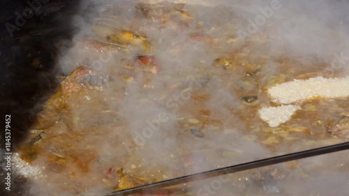 Slow Motion Traditional Stew Simmering in a Giant Pot
