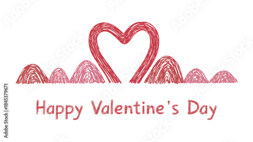 Flat surreal canyon with large heart shape on white background for valentine's day