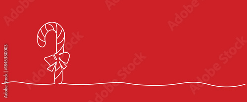 Twisted candy cane stick sweet christmas treat isolated Vector illustration clipart symbol sign, One continuous line art drawing for Poster, banner red background, outline copyspace empty blank space 
