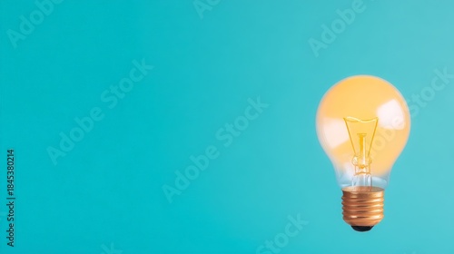Light bulb glowing against a turquoise background.