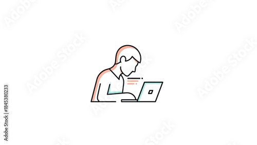 Young person focused on laptop screen with colorful outline.