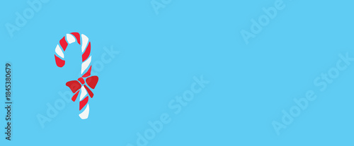 christmas striped red and white candy cane isolated Vector illustration clipart symbol sign, One continuous line art drawing for Poster, banner blue background, doodle single outline copyspace empty