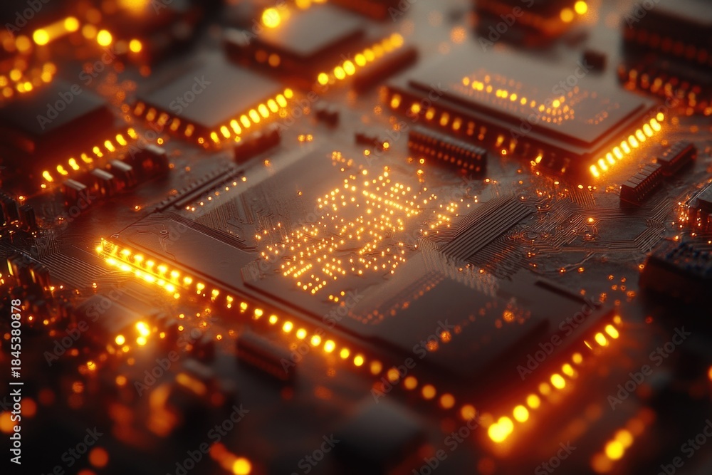 Obraz premium Circuit Board with glowing elements