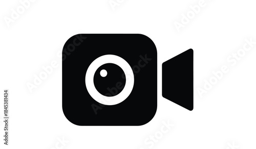 a simple black and white depiction of a vintage video camera with a large lens and a rectangular body is clearly shown