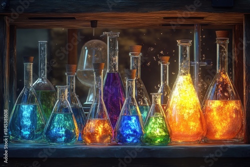 Colorful Liquids in Science Beakers