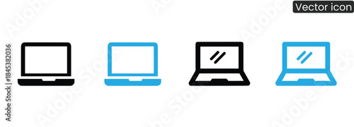 A set of sleek laptop icons in black and blue, perfect for tech and business designs