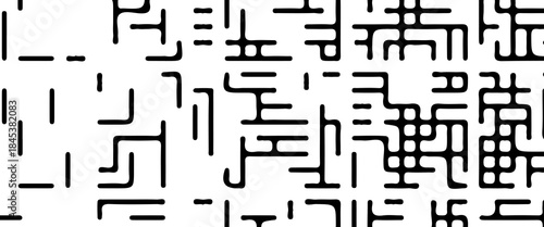 Minimal black and white abstract vector background with thin linear paths and circuit-like lines, creating a clean, modern, and technological pattern.