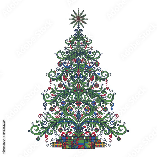 christmas tree drawing isolated on white