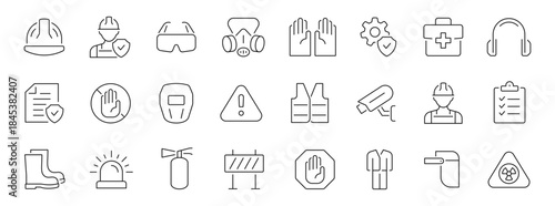 Work safety and protection thin line icons set. Editable stroke. Vector illustration