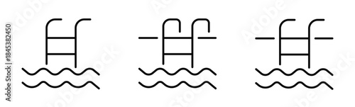 Swimming pool thin line icons set. Editable stroke. Vector