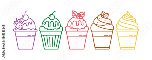 Ice cream served in a paper cup, with a range of flavors, Dessert - Sweet Food - line icon, symbol, sign, adjustable stroke
