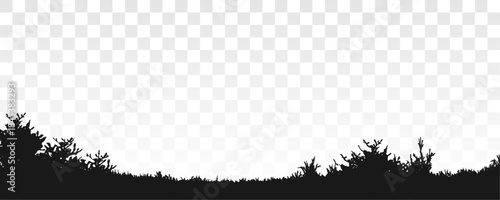 Black Forest Grass Silhouette Vector Border Overlay Banner on Transparent Background with Trees