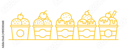 Ice cream presented in a paper cup, showcasing various flavors, Dessert - Sweet Food - line icon, symbol, sign, editable stroke
