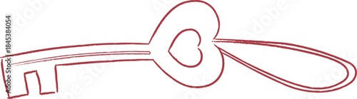 Key With Heart Bow Line Art