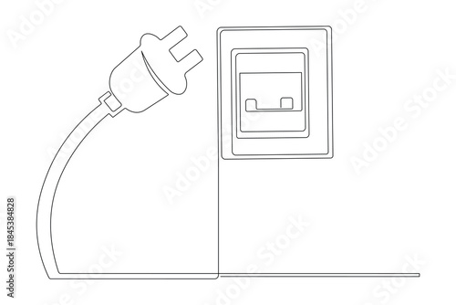 Minimalist electrical outlet continuous line drawing simple style outline