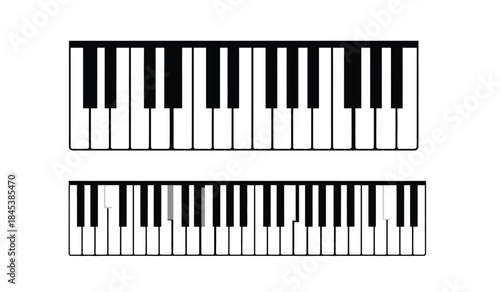 A detailed illustration showcases two separate keyboard sections with black and white keys arranged in a repeating pattern suggesting musical composition high quality