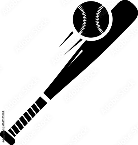 Dynamic Black Silhouette of a Baseball Bat Hitting a Fast Moving Baseball baseball