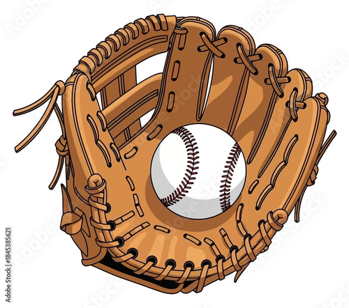 Baseball Glove and Ball Ready for Action Sports Illustration baseball