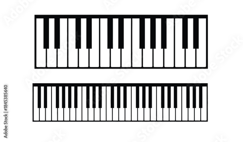 A detailed illustration showcases two sections of a piano keyboard presenting a clear view of the black and white keys arranged in a repeating