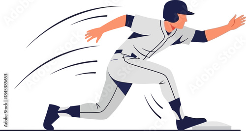 Dynamic Baseball Player Sprinting Towards First Base Action Illustration baseball
