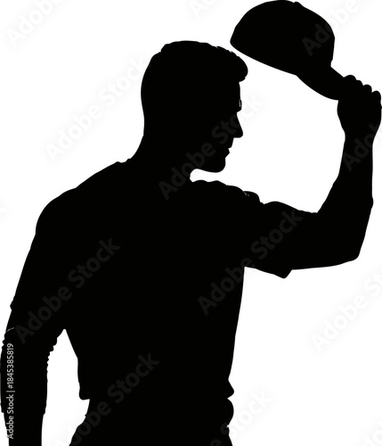 Silhouette of a Man Tipping His Hat in a Respectful Gesture Symbolizing Greeting Salutation and Politeness baseball