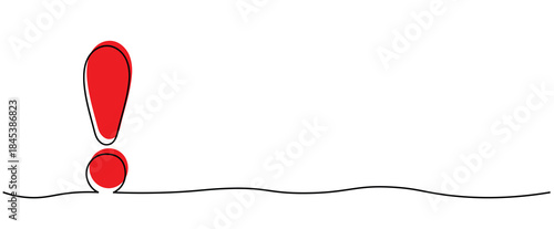 red exclamation mark ! punctutation alert emergency danger signal isolated Vector illustration clipart symbol sign, One continuous line art drawing for Poster, banner background, outline copyspace emp