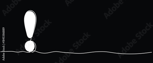 exclamation mark ! punctutation alert emergency danger signal isolated Vector illustration clipart symbol sign, One continuous line art drawing for Poster, banner black background, outline copyspace