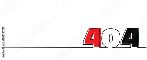 red white 404 page not found website template banner message isolated Vector illustration clipart symbol sign, One continuous line art drawing for Poster, banner background, doodle single outline empt