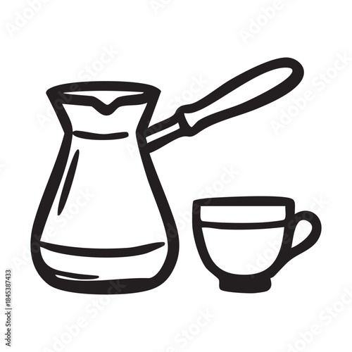 Traditional Coffee Pot and Cup Service Showing Beverage Preparation Hot Drink Brewing Vessel Cultural Serving 