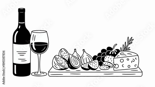 Wine and Cheese Platter with Fresh Fruits and Crackers