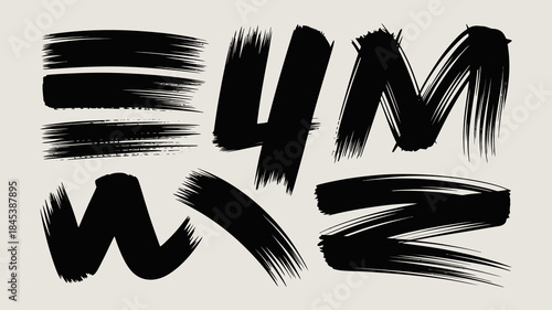 Brush Stroke Letters and Numbers in Black on Beige Background