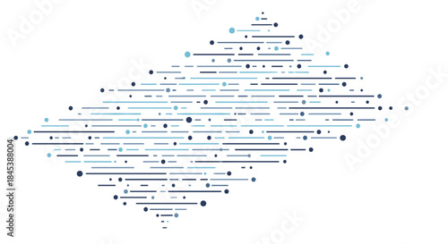 A futuristic and dynamic abstract design element with parallel horizontal lines and dots forming a geometric diamond shape.