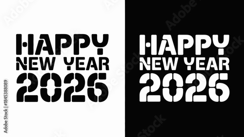 Happy New Year 2026 Greeting Cards with Black and White Backgrounds