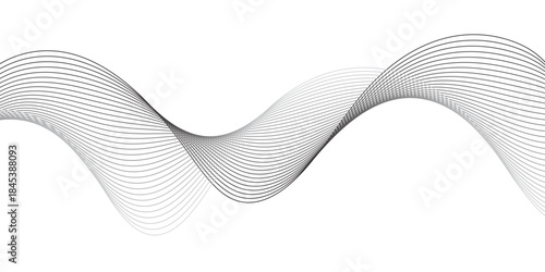 Abstract flowing line art pattern with smooth wavy curves in monochrome grayscale, forming a minimalist geometric background on white for modern design, branding, and digital visuals