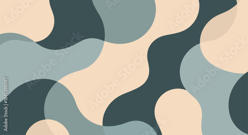 A calming abstract background of large, overlapping, and fluid organic shapes in a muted palette of teal, gray, and beige.